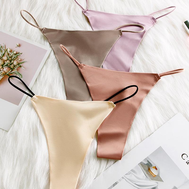 1PC Panties Sexy Underwear Solid Color Ice Silk Lingerie Women Knickers Seamless G-string Thongs