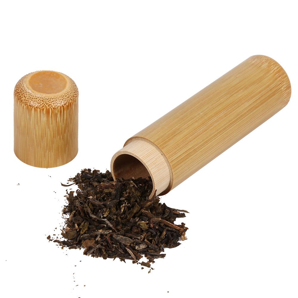 1Pc Round Shape Portable Handmade Natural Bamboo Tea Jar Storage Holder Container Box Home Use