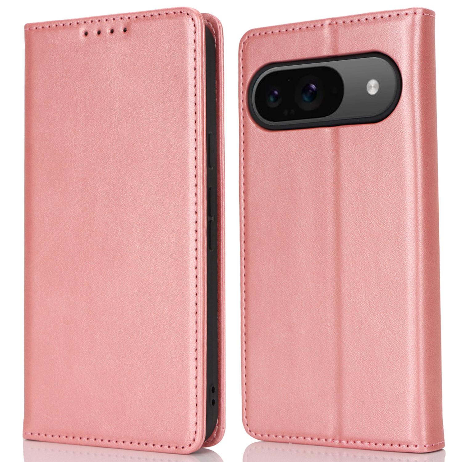 

For Google Pixel 9/Pixel 9 Pro Case PU Leather Wallet Magnetic Closing Phone Cover Rose Gold