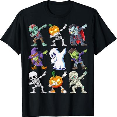 Camiseta Dabbing Halloween Meninos Esqueleto Zumbi Abóbora Assustadora Múmia