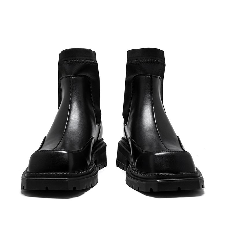 

Модные мужские ботинки на толстой подошве черного цвета. Трендовый стиль с квадратным дизайном. Уличная мода для вечеринок и прогулок. Универсальная молодежная кожаная обувь. 44 чёрный