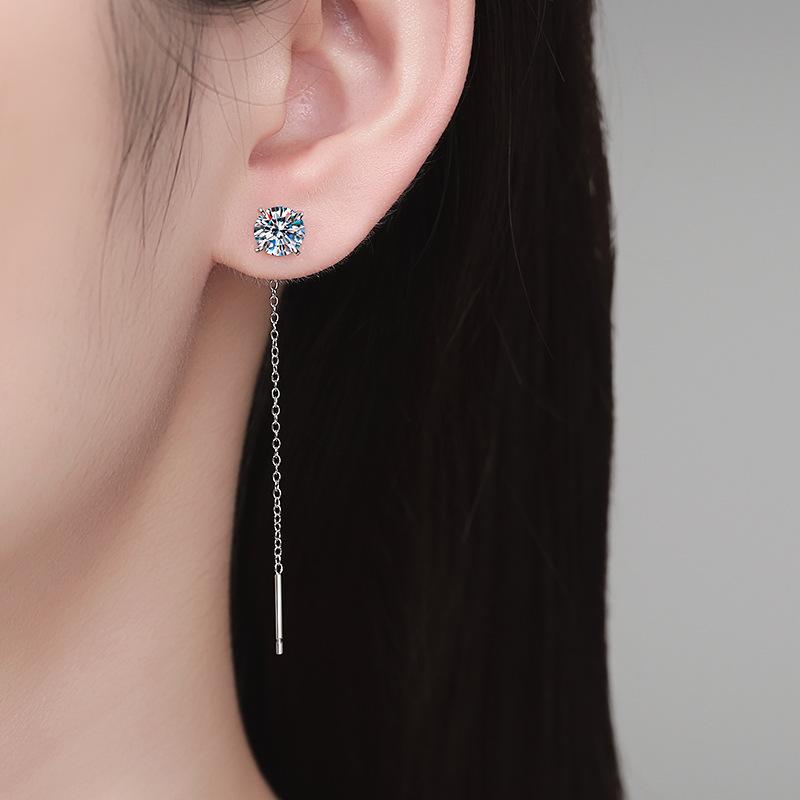 Smyoue 5/6.5mm Tassel Round Cut Moissanite Drop Earring for Women Classic Four-claws Lab Diamond Ear Jewelry 925  Silver