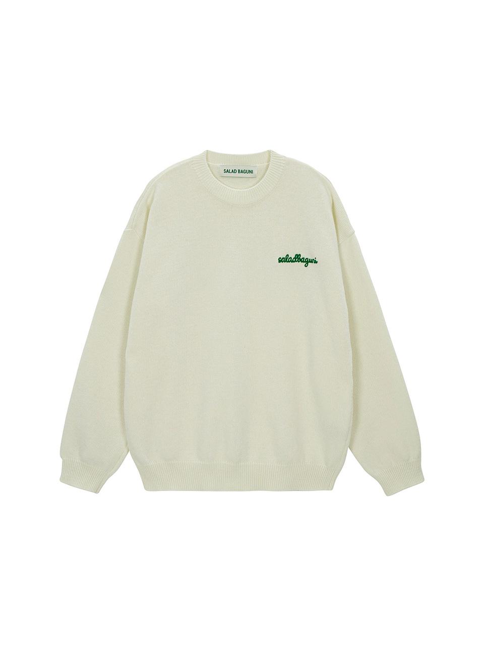 Salad Basket Lettering Semi-Over Pullover_Ivory