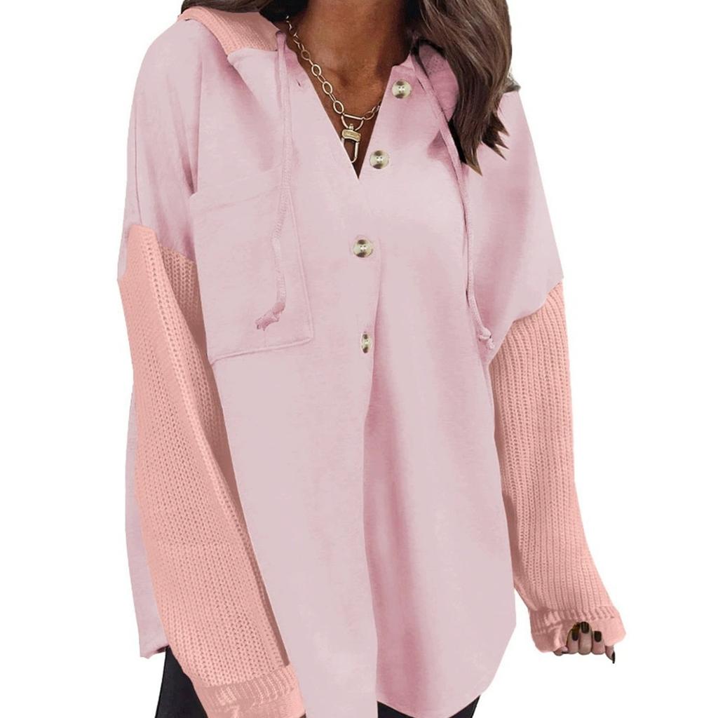 Women's Casual Splicing Long Sleeve Cardigan Hooded Sweatshirt Jacket With Pockets