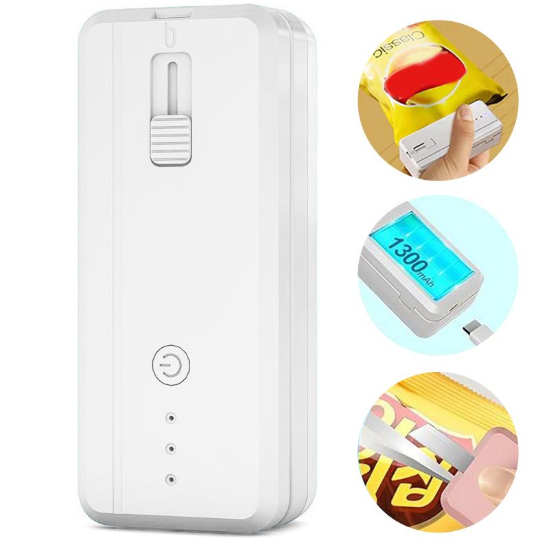 

Мини-запайщик и резак для пакетов, перезаряжаемый 1300 мАч запайщик пакетов с чипсами, термозапайка, 3 режима нагрева, расширенная нагревательная полоса белый
