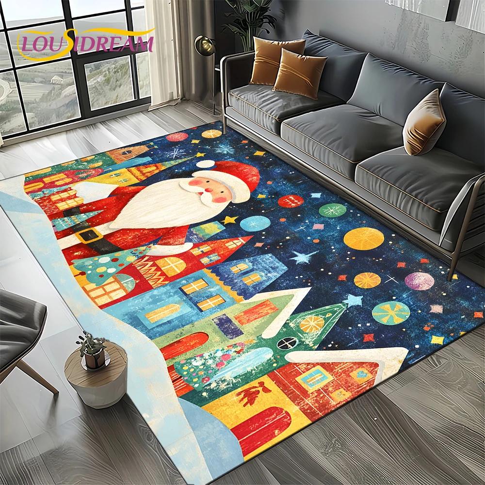 2025 Merry Christmas Tree Santa Claus,New Year Fairy Tale Gift Carpet Rug for Home Bedroom Sofa Doormat Decor,Non-slip Floor Mat