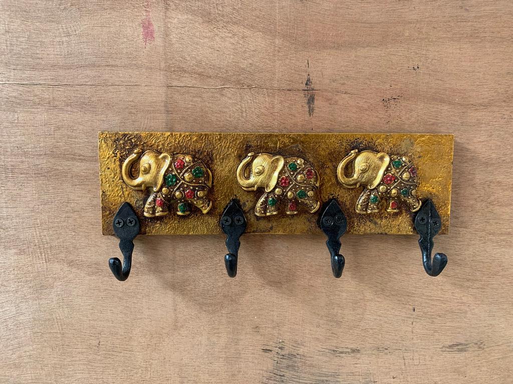 Elephant Wall Hooks: Gold Finish Wooden Hangers