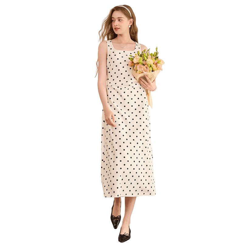 Xiangying Retro Polka Dot Sling Midi Dress L