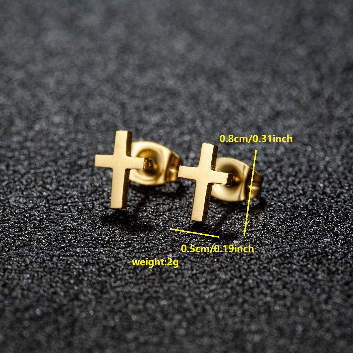 

Unisex Minimalist Cross Stainless Steel Earrings Set in Various Colors for Men and Women золотистий