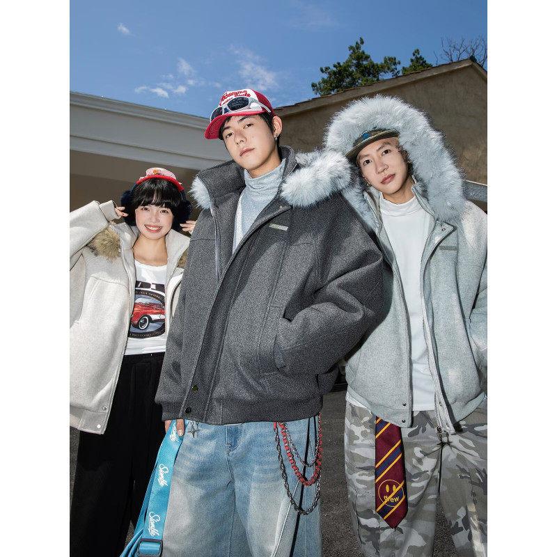 Unisex Retro Fur Collar Hooded Cotton Jacket - Winter Warm Thickened Outerwear