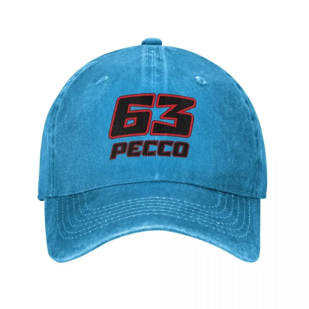 Vintage Pecco Bagnaia 63 Baseballové čepice Unisex Odřená bavlna Snapback Motocyklové závody Outdoor Celoroční Cestovní Dárková kšiltovka