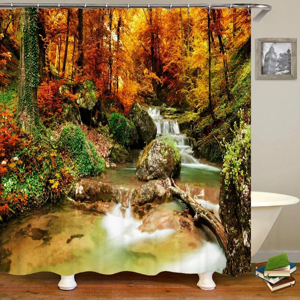 Shower Curtain Various Autumn Dusk Forest Scenery 3D Printing Shower Curtains Polyester Waterproof Home Decor Curtain
