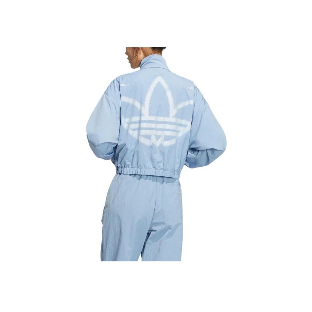 adidas Originals FW22 Trefoil Logo Print Zip-Up Track Jacket Women Outerwear Sky-Blue HS1939