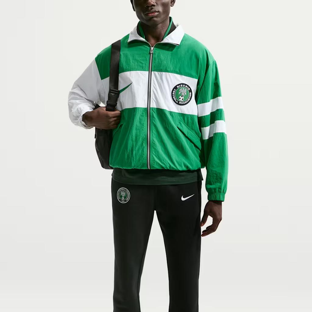 Nike FW25 Football Replica Tracksuit Nigeria 1996 Edition Color Block Stand Collar Loose Fit Zip Long Sleeve Jacket Men Tracksuit Green II6993-310