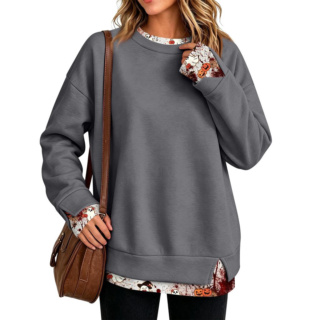 Dam Casual Leopardmönster Tvådelad Långärmad Halsringad Pullover Top