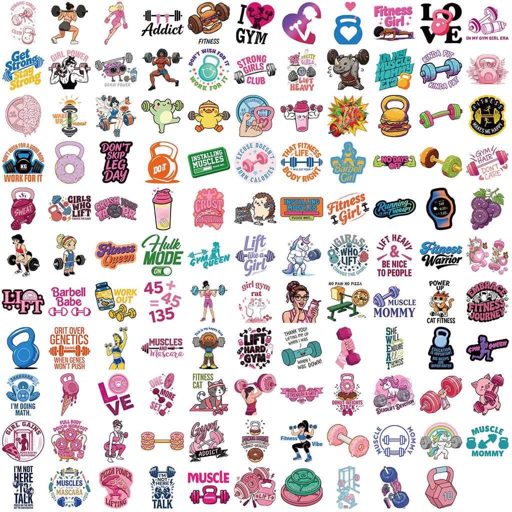 120pcs Cartoon Fitness Stickers, Creative Stickers for Exercise Equipment, Luggage, Water Bottle