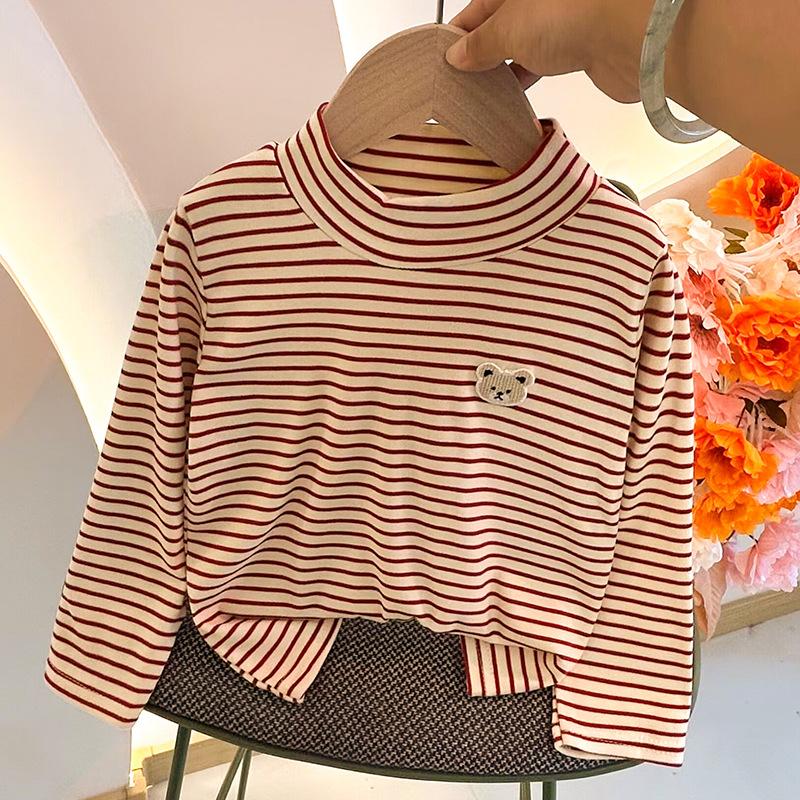 Children's long sleeved striped base shirt, baby's stylish, medium and young children's single top for boys and girls, worn inside and outside
