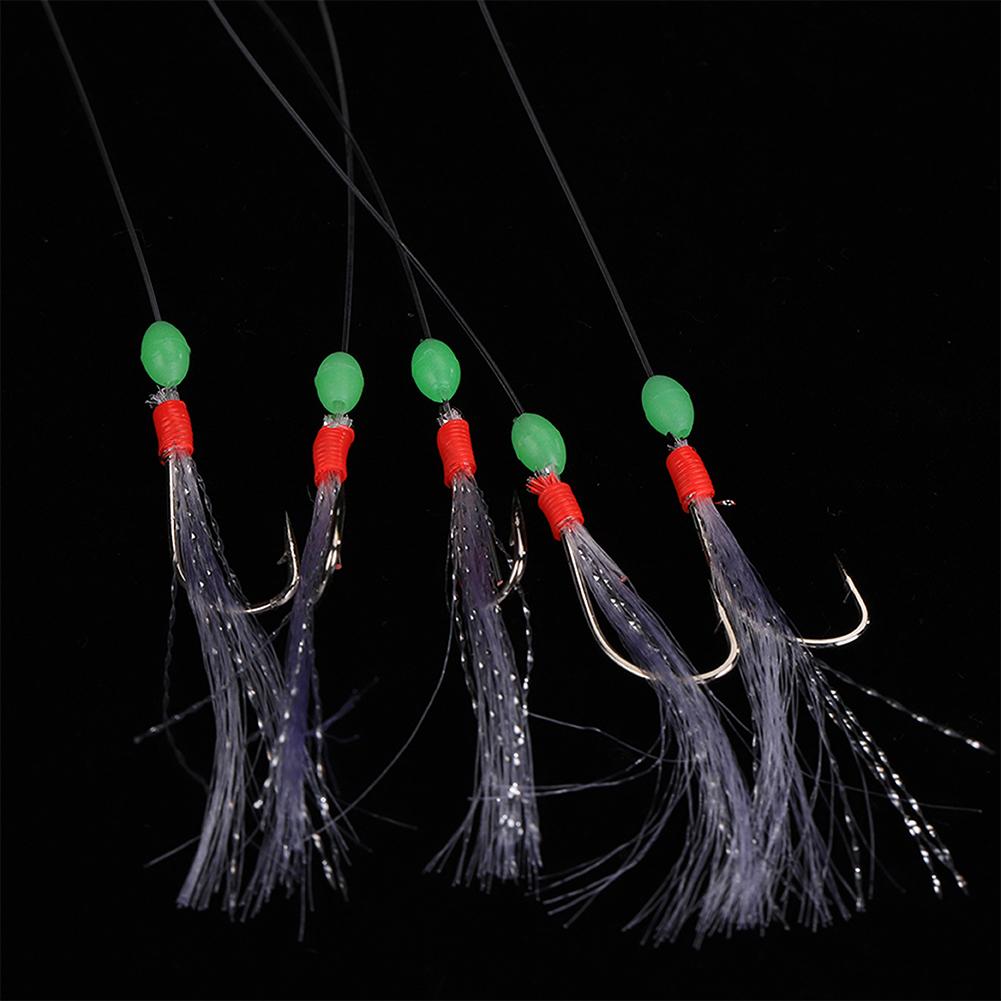 25pcs Luminous Bead Steel Hook Nylon Line Fishing Rig Tackle Accessory