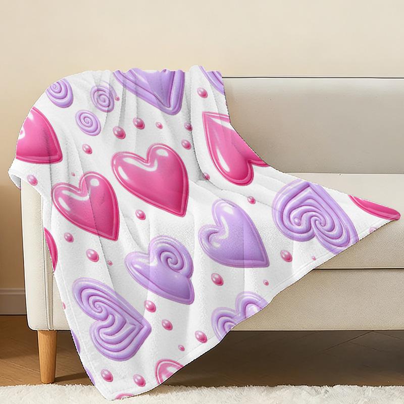 Lightweight Flannel Blanket | Heart Pattern Soft Cozy Warm Throw, Ideal for Home Lounging, Valentine's Day Gift, Sleep-enhancing Cute Home Decor