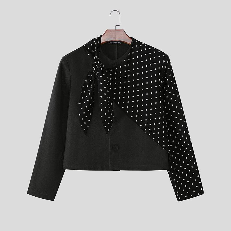 

INCERUN Men Long Sleeve Patchwork Irregular Polka Dot Short Blazer Coats 5XL