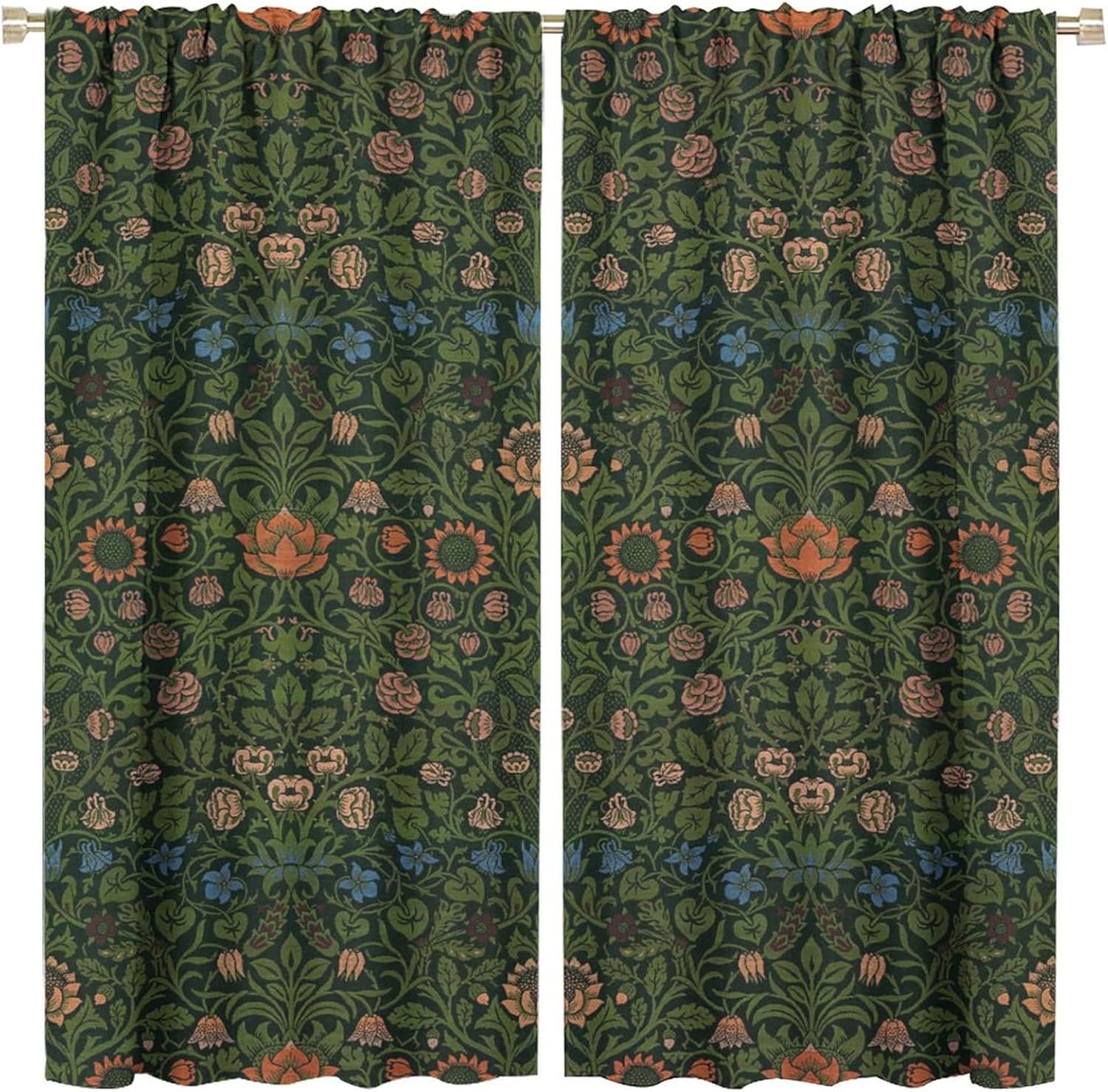 

Bohemia Plant Flowers Pattern Blackout Window Curtains William Morris Art Print Vintage Decor Curtains for Living Room Bedroom 100*130 HOOK 1pcs