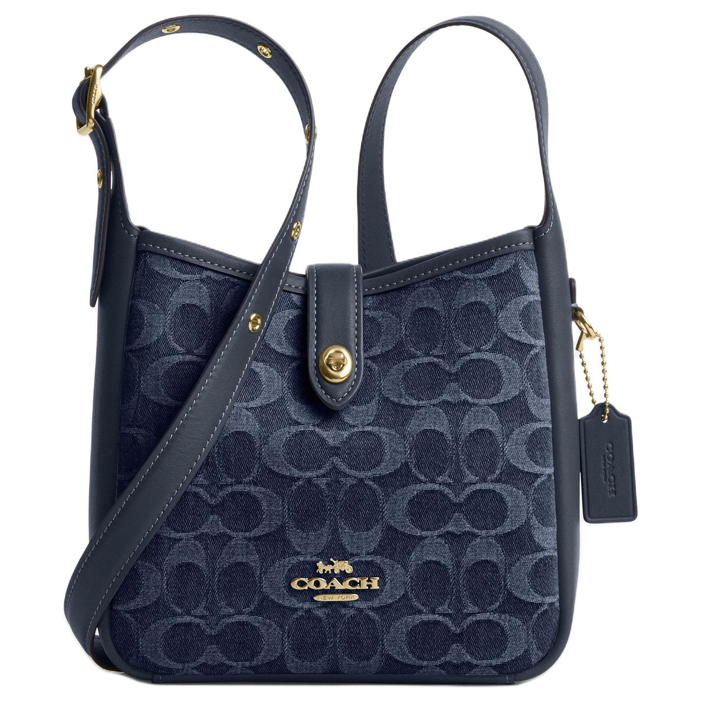 Coach Field Bucket Bag In Signature Denim, Navy Blue Monogram Leather Shoulder Crossbody Bag for Daily Commute & Travel CCZ44-IMTYV Basic Set (Bag+Dust Bag)