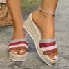Knitted Sandals Women'S Platform Wedge Open Toe Slip Sandal Fashionable And Casual With Woven Jute And Saltwater Sandalias