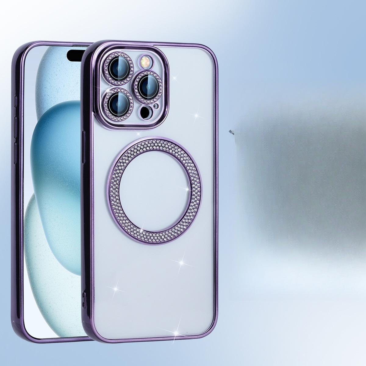 

Подходит для Apple 16proMax Стразы Магнитная зарядка Чехол для мобильного телефона IPhone 15 Прозрачный Мягкий чехол 14 Полностью закрывающий Защитный чехол iPhone11 фиолетовый