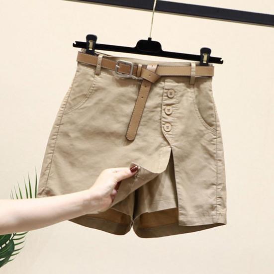 Gonna Pantaloncini Donna Vita Alta Finto Due Pezzi Bottoni Decorativi Spacco Laterale Monocolore Sopra il Ginocchio Tasche Dritti Morbidi Streetwear Abbigliamento Donna