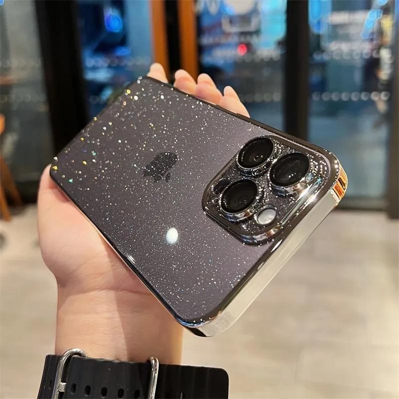 Glitter Plating Clear Case For For Iphone 1 14 13 12 16 Pro Max Plus Hard PC Transparent Camera Film Protection Cover for For Iphone 1