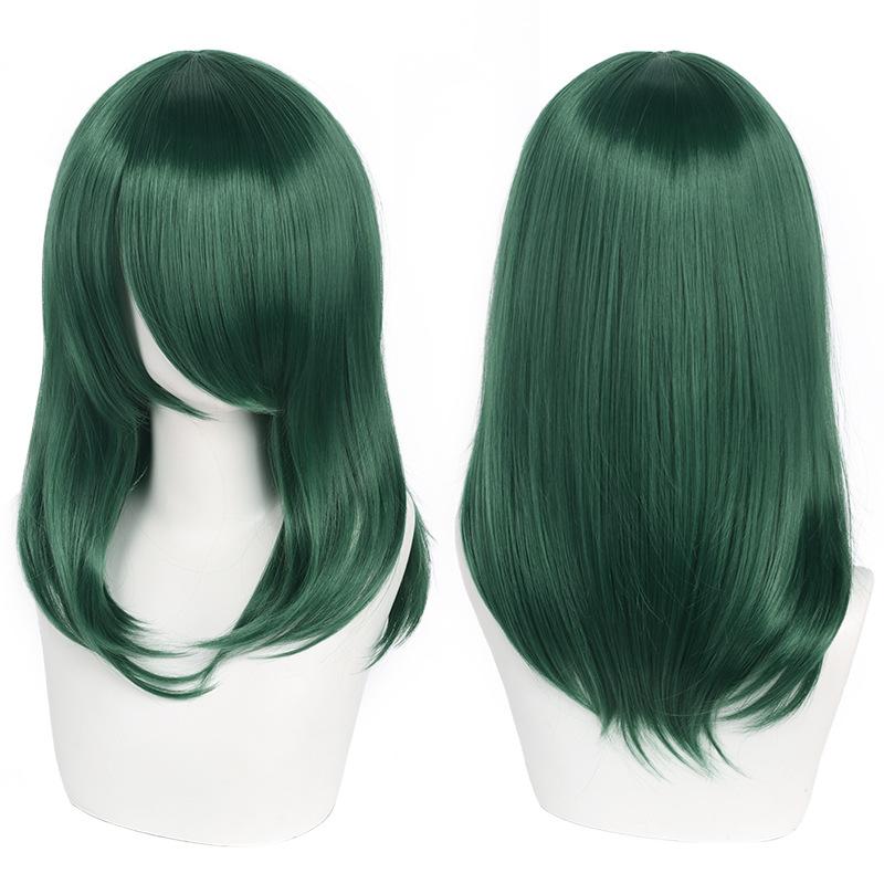 Hoge Kwaliteit 40cm Medium Cosplay Pruik Met Pony Zwart Blond Roze Rood Blauw Paars Hittebestendig Synthetisch Haar Pruiken black