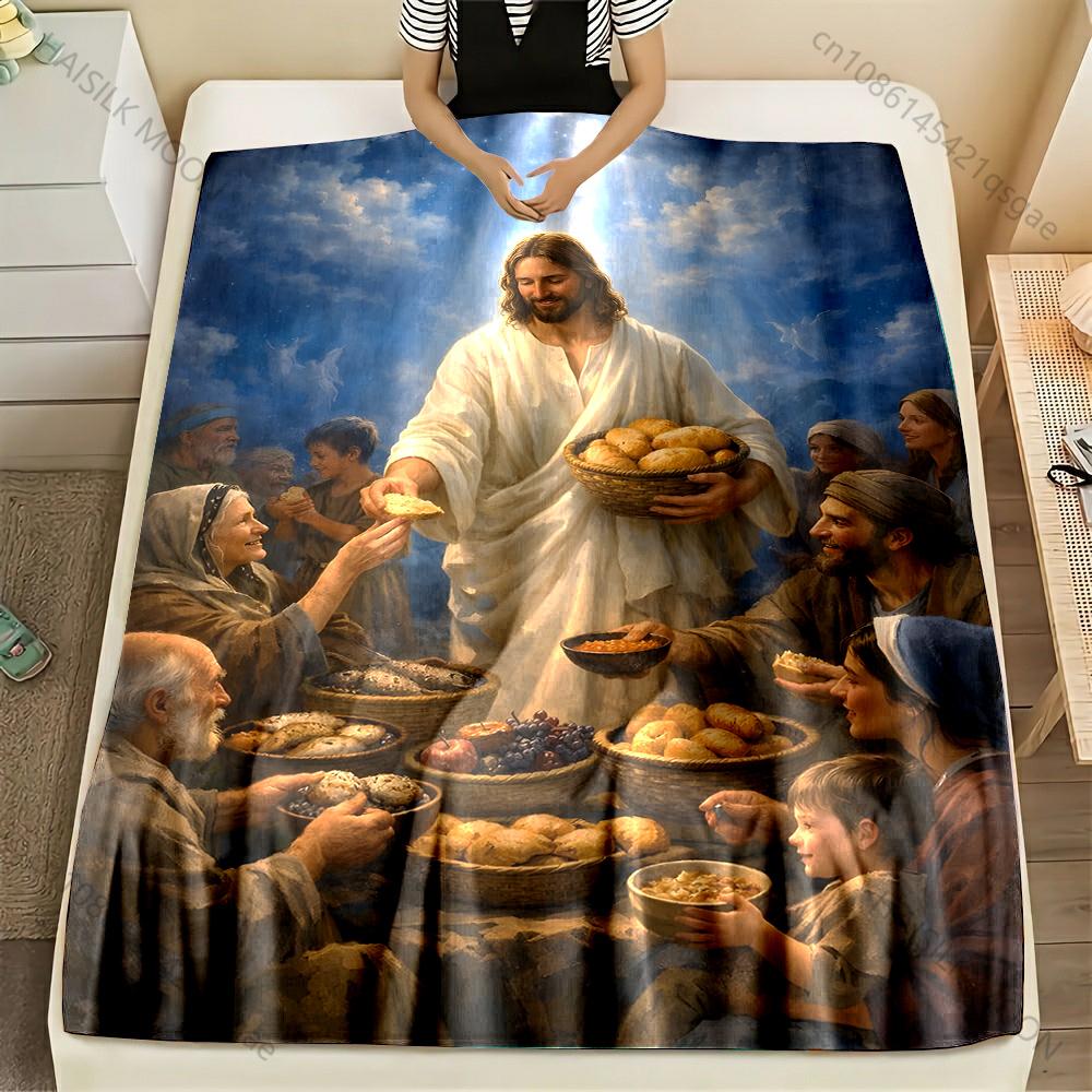 

Jesus shared bread with his believers Print Blanket Warm Soft Fluffy Kids Adult Sofa Bed Throw Blanket Outdoor Travel Camping RV 75x90cm