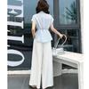 2026 Sommer Chic High-Waist Schnürung Weiter Bein Hosen & Elegantes Oberteil Set