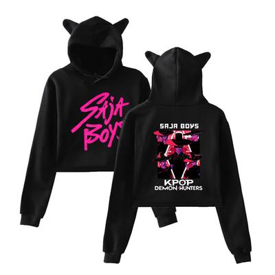 Película Caliente KPop Cazadores de Demonios Estampado Orejas de Gato Manga Larga Tops Cortos Moda para Niñas Saja Sudadera con Capucha para Niños Harajuku Streetwear Sudadera con Capucha Ropa para Mujeres Niñas