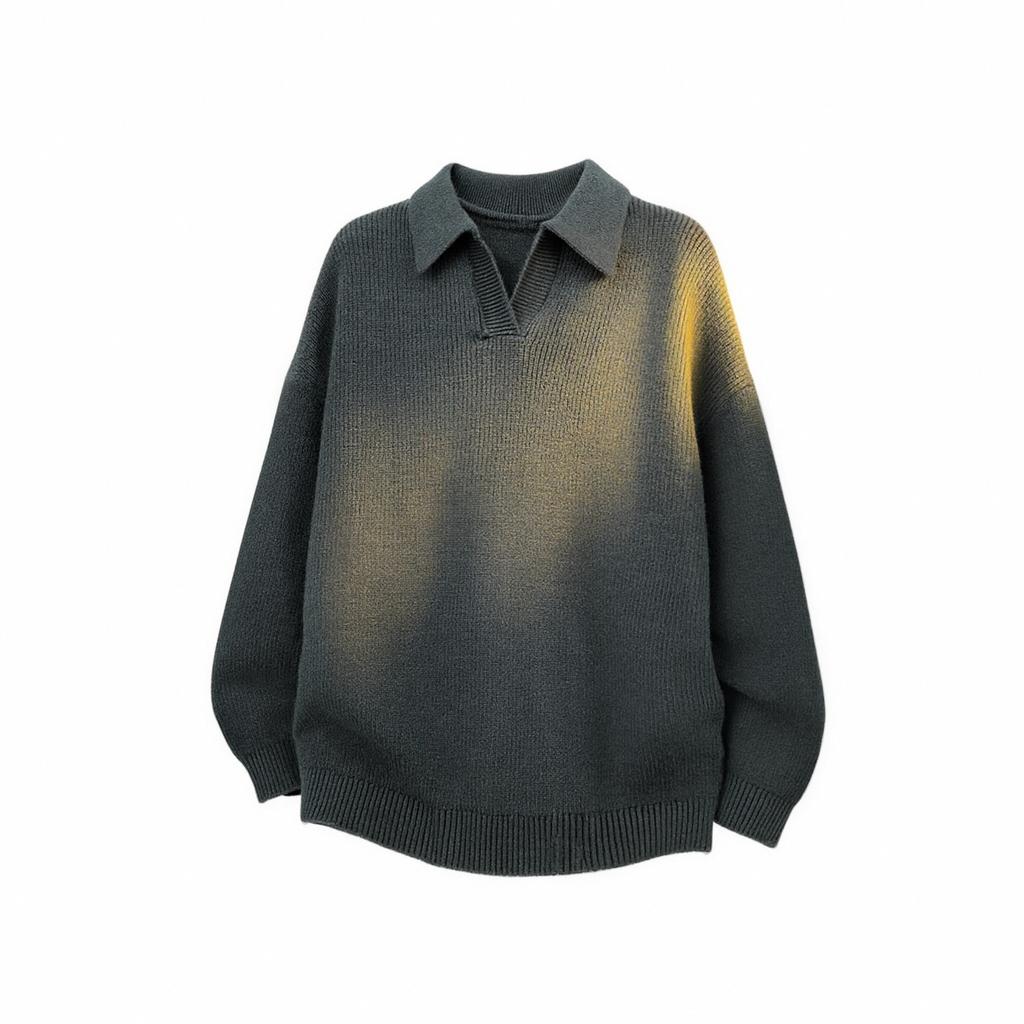 Spring Autumn Polo-neck Solid Simple Fashion Knitting Pullover Top Men Casual Bottomed Sweater