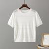 Women Round Neck Short Sleeve Loose T-shirt Summer Trendy Style Comfortable Casual T-shirt Knitted Breathable Hollow Design T-shirt