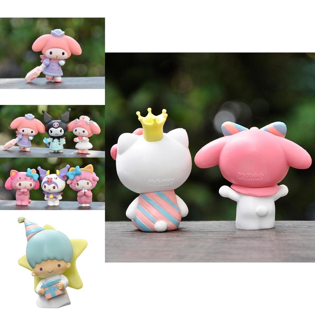 6pcs Sanrio Hellokitty Kuromi Littletwinstars Figures For Cake Decorations