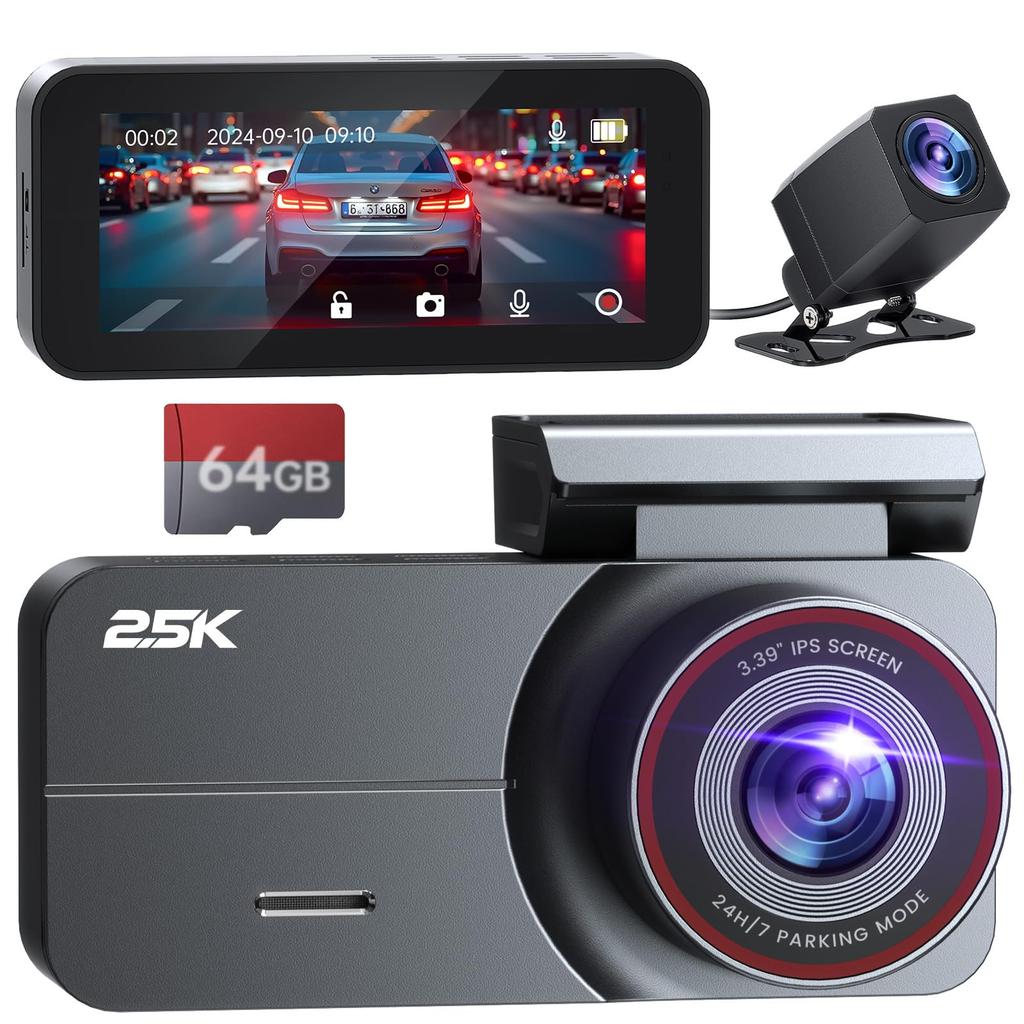 Yonvim Car Dash Cam with Front and Rear Compact and HD LCD Impact Overwrite Loop Continuous Nighttime Easy Includes 64GB Memory and Japanese