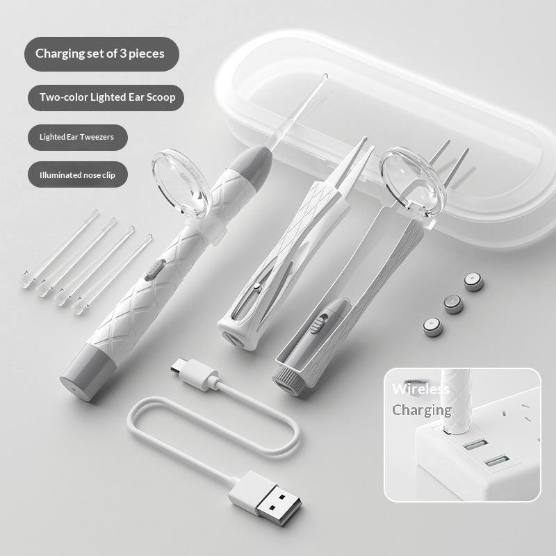 Led Lighted Ear Wax Removal Kit Magnifying Glass Soft Silicone Tips For Children Adults Ear Cleaning Tweezers Nose Clip Usb