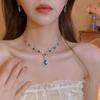 Retro Court Rhinestone Water Drop Earring & Necklace Set with Geometric Design - Elegant High-End Clavicle Chain for Women