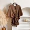 2026 Knit Cape Shawl With Pom Poms Long Cardigan Wrap Coat Women
