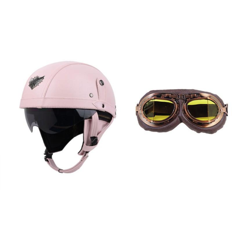 Retro Open Face Motorcycle Helmet Leather Cruiser Scooter Adult