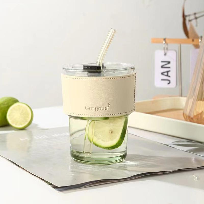 

Creative Glass Coffee With Lid Sippy Cup Milk Tea Drink Cup Iced American Latte Milk Glass прозрачный
