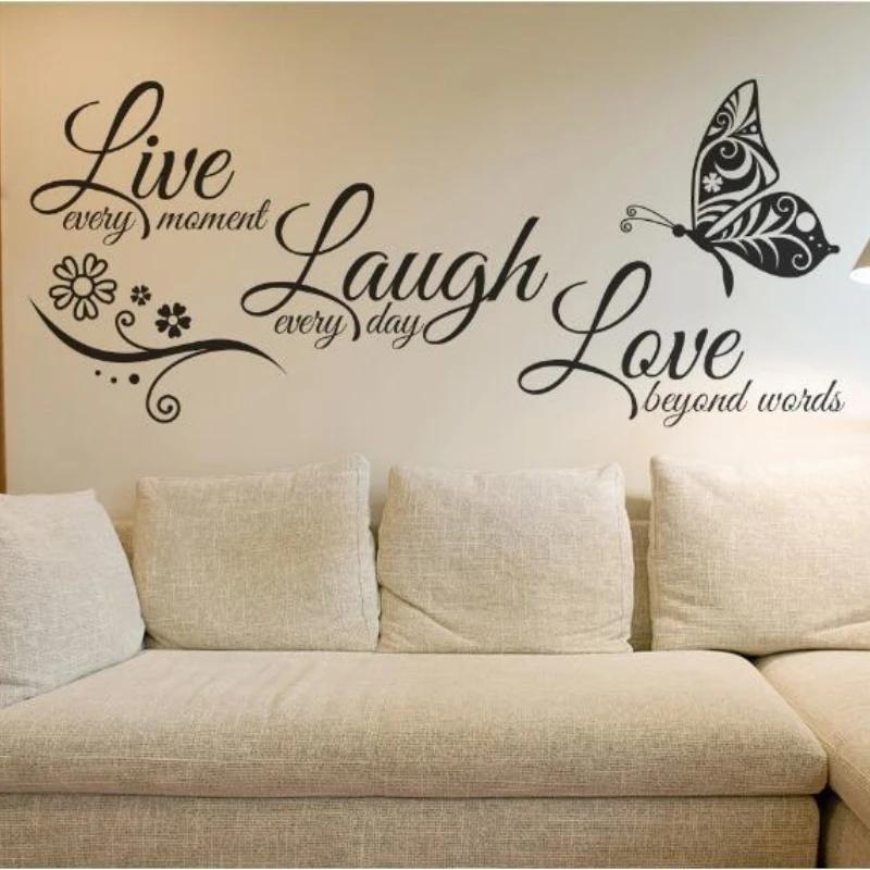 Live Laugh Love Butterfly Flower Wall Art Sticker Modern Wall Decals Quotes Vinyls Stickers Home Decor Living Room Wholesale