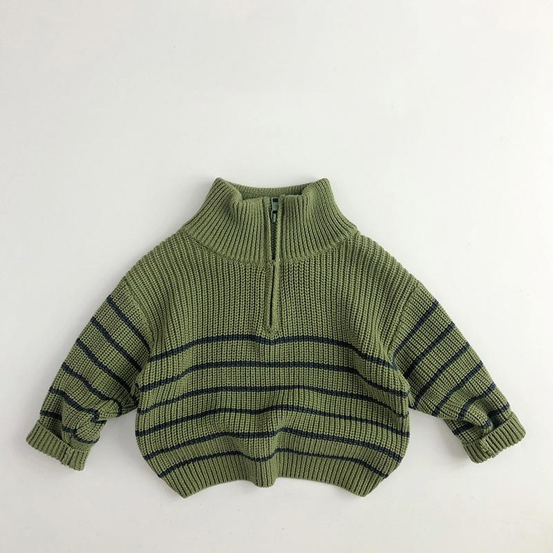 Autumn Stand Collar Kids Clothes Jacket Sweaters Classic Striped Boys Sweater Half Zipper Girls Knit Pullover Tops