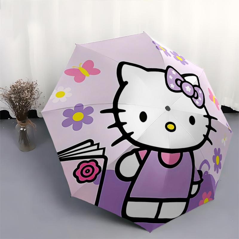 1pc Hello Kitty Automatic Opening/Closing Umbrella with Foldable Design, 8-Rib Iron Frame Outdoor Umbrella, Ideal Gift for Fans, Travelers, Everyday U