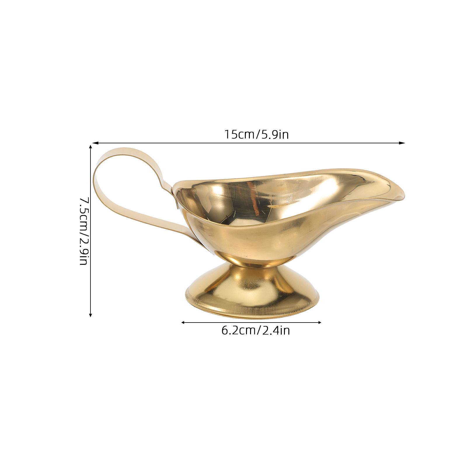 2Pcs Stainless Steel Gravy Boat Polished Metal Sauce Jug 3Oz Pour Spout Steak Sauce Server for Thanksgiving Dinner Table Buffet