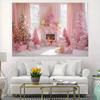 One 2D flat pink Christmas polyester background cloth with a Christmas pink tree ball background suitable for daily decoration