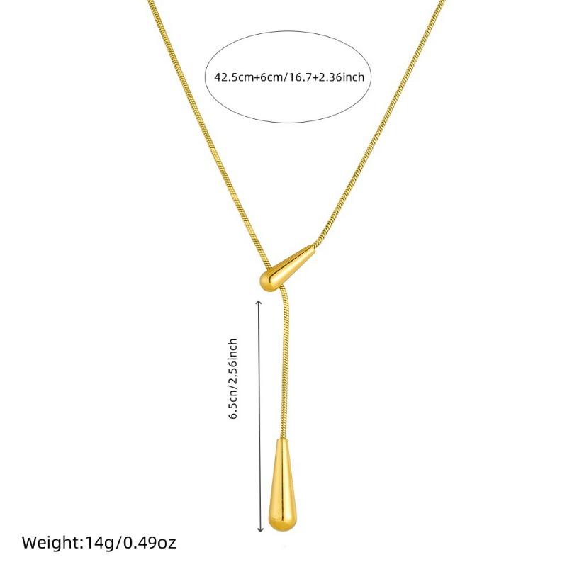 Gold Teardrop Lariat Necklace Adjustable Snake Bone Chain Necklace for Women Minimalist Jewelry