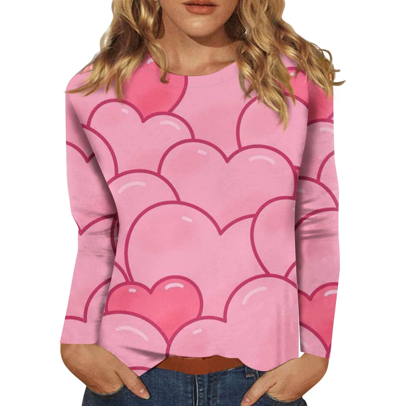 

Women s Fashion Casual Long Sleeve Valentine s Day Printed Round Neck Long Sleeve Top XXXL винний
